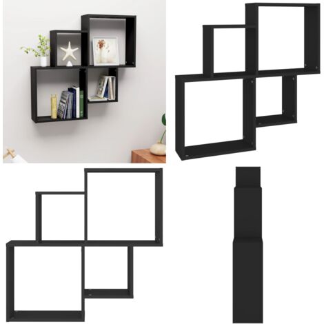 Estante cubo de pared madera contrachapada negro 80x15x78,5 cm - Estante de madera - Estante de almacenamiento
