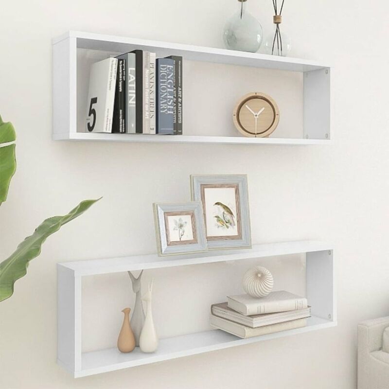 

Estante cubo pared 2 uds aglomerado blanco 100x15x30 cm