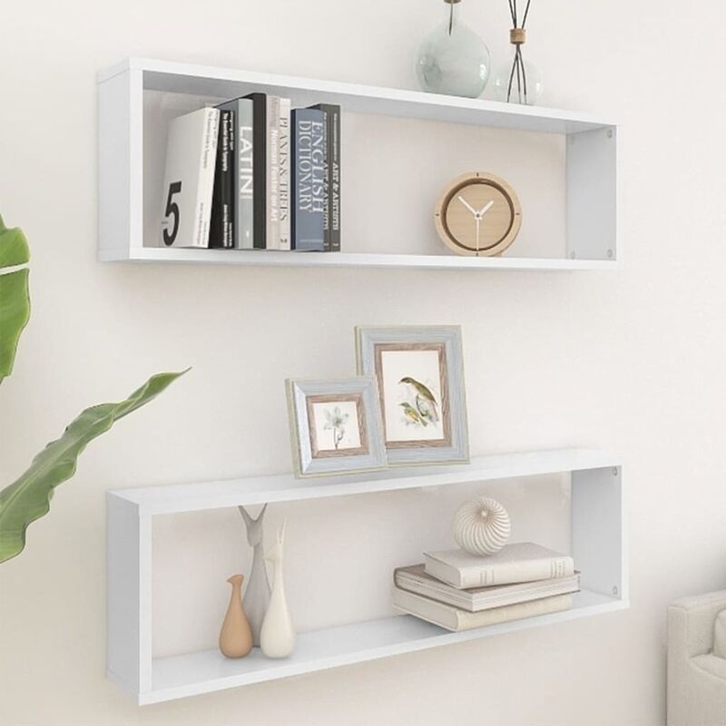 

Estante cubo pared 2 uds aglomerado blanco 100x15x30 cm