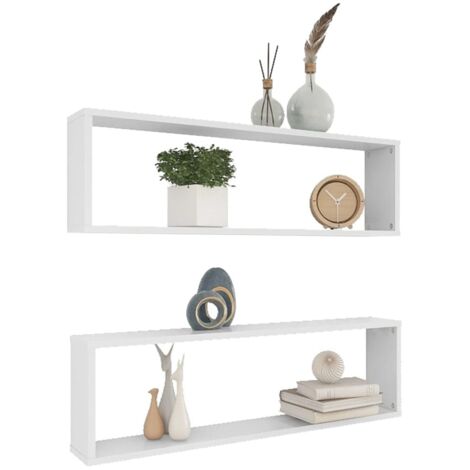 Estante cubo pared 2 uds aglomerado blanco 100x15x30 cm