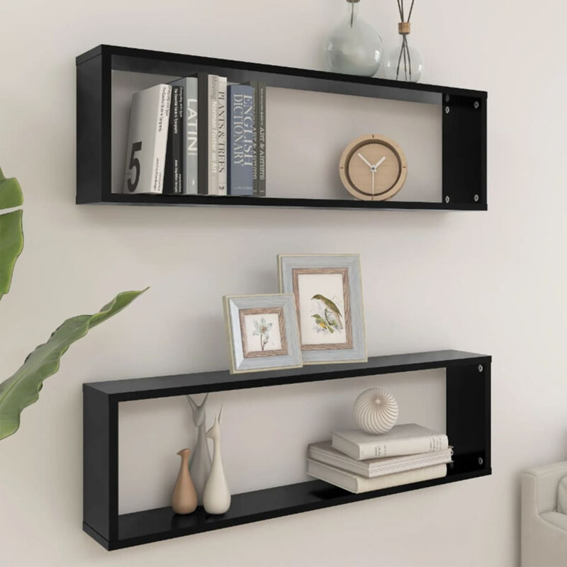 

Estante cubo pared 2 uds aglomerado negro 100x15x30 cm