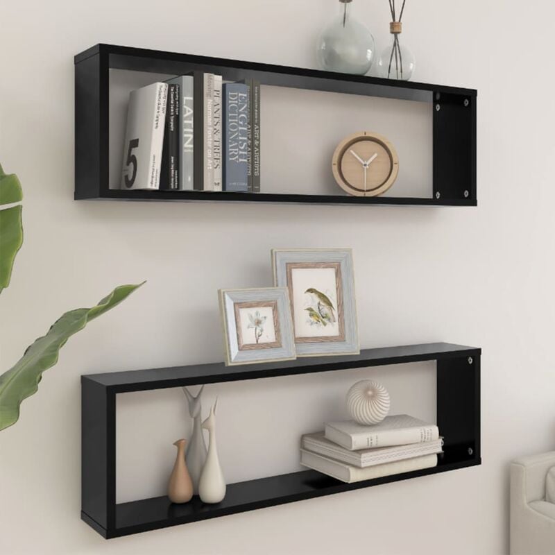 

Estante cubo pared 2 uds aglomerado negro 100x15x30 cm