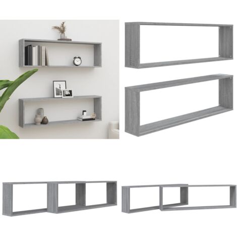 Estante cubo pared 2 uds contrachapada gris Sonoma 100x15x30 cm - Estantería cubica - Estantería decorativa