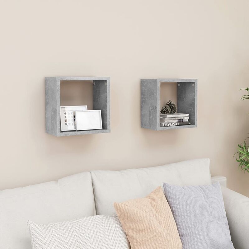

Estante cubo pared 2 uds gris hormigón 26x15x26 cm