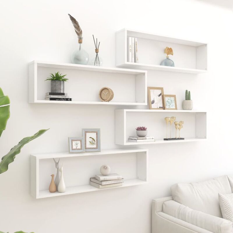 

Estante cubo pared 4 uds aglomerado blanco 100x15x30 cm