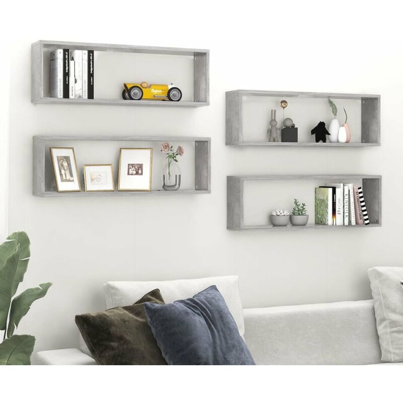 

Estante cubo pared 4 uds aglomerado gris cemento 80x15x26,5 cm
