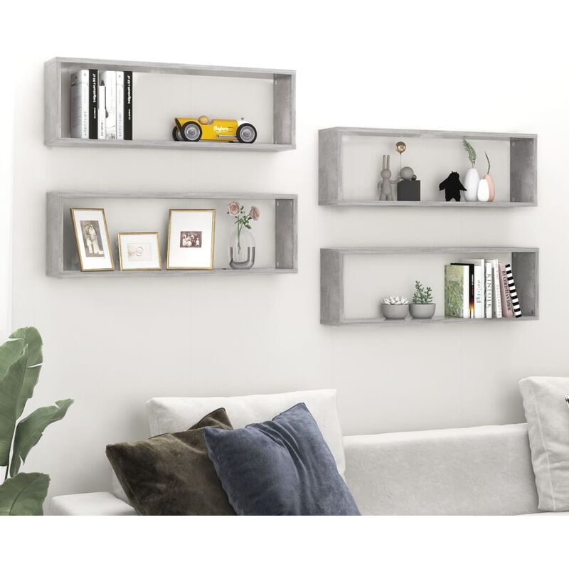 

Estante cubo pared 4 uds aglomerado gris cemento 80x15x26,5 cm