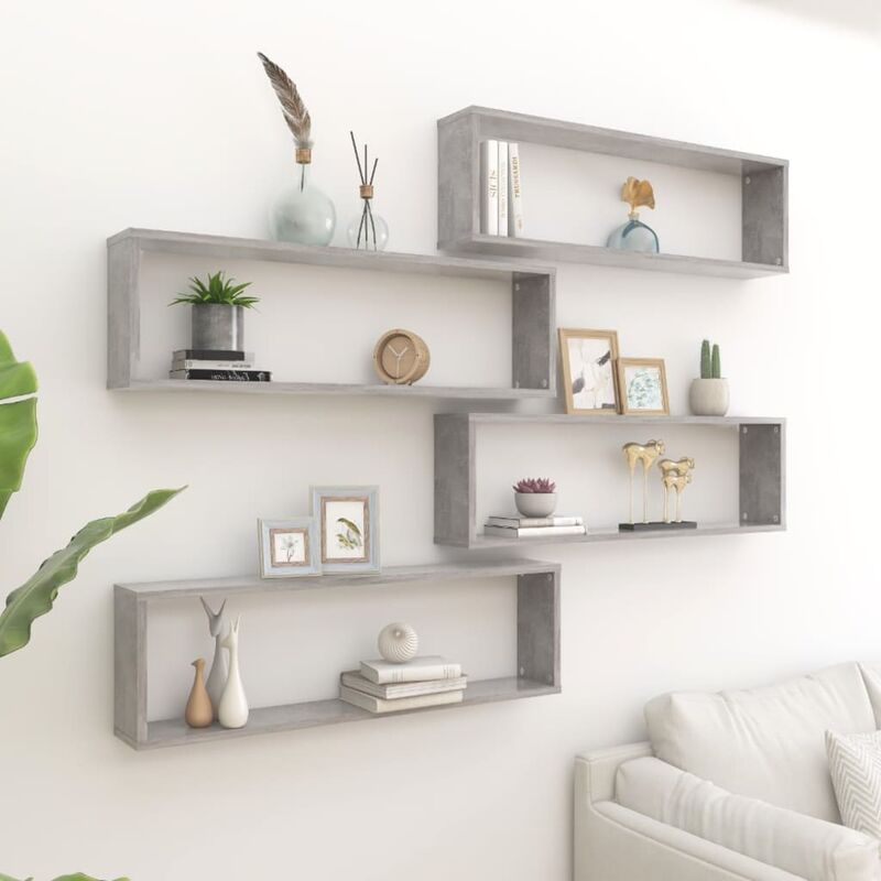 

Estante cubo pared 4 uds aglomerado gris hormigón 100x15x30 cm