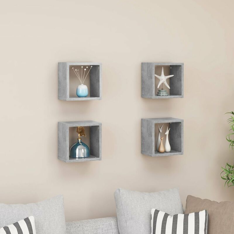 

Estante cubo pared 4 uds gris hormigon 22x15x22 cm