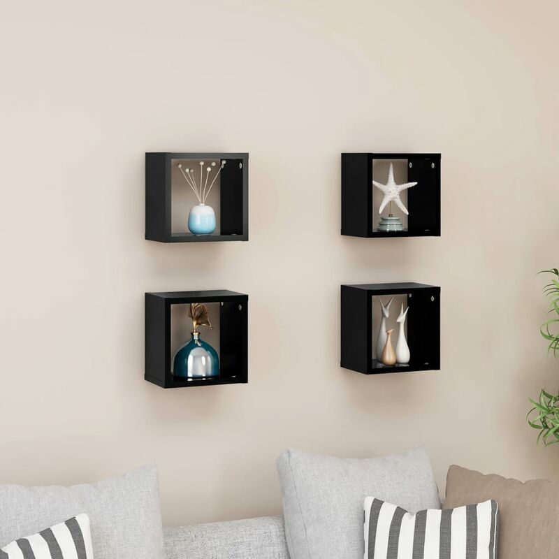 

Estante cubo pared 4 uds negro 22x15x22 cm