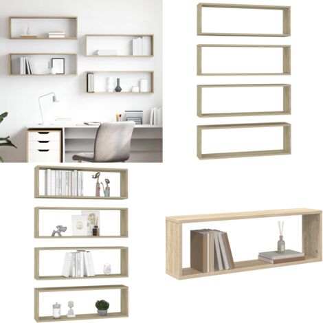 Estante cubo pared 4uds contrachapado roble Sonoma 80x15x26,5cm - Estantería de madera - Estantería de contrachapado