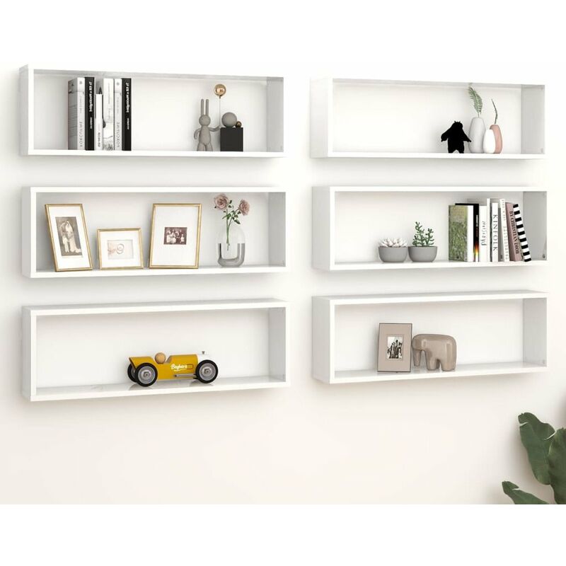 

Estante cubo pared 6 uds aglomerado blanco brillo 80x15x26,5 cm