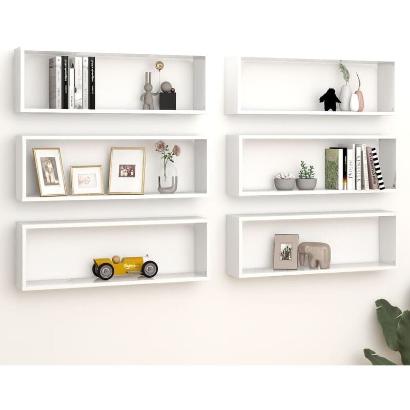 

Estante cubo pared 6 uds aglomerado blanco brillo 80x15x26,5 cm