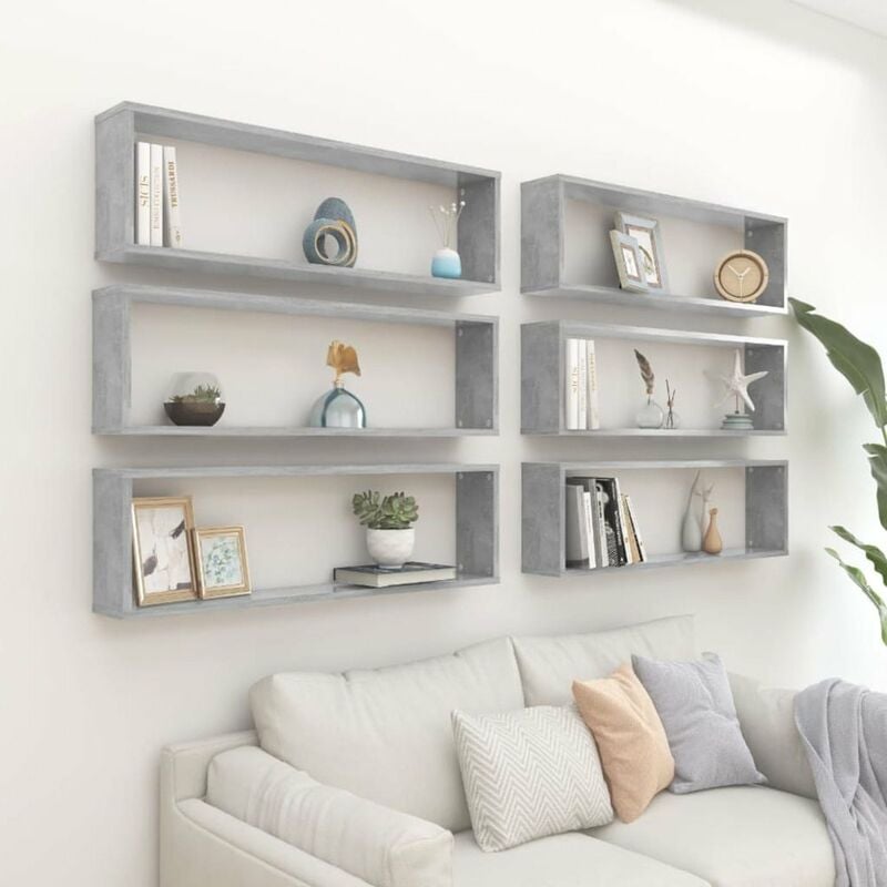 

Estante cubo pared 6 uds aglomerado gris hormigon 100x15x30 cm