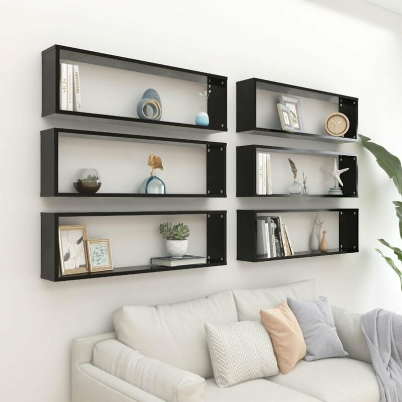 

Estante cubo pared 6 uds aglomerado negro 100x15x30 cm