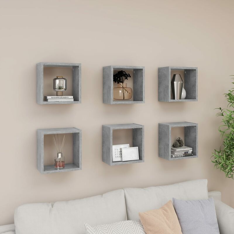 

Estante cubo pared 6 uds gris hormigón 26x15x26 cm