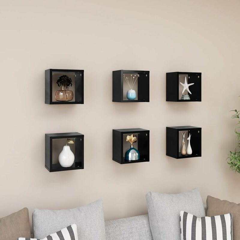 

Estante cubo pared 6 uds negro 22x15x22 cm