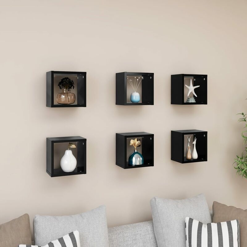 

Estante cubo pared 6 uds negro 22x15x22 cm