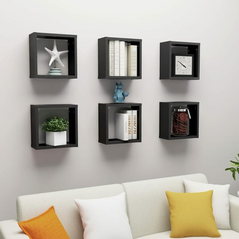 

Estante cubo pared 6 uds negro 30x15x30 cm