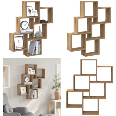 Estante cubo pared madera ingeniería roble artisan 78x15x93 cm - Estantería de madera - Estantería de ingeniería