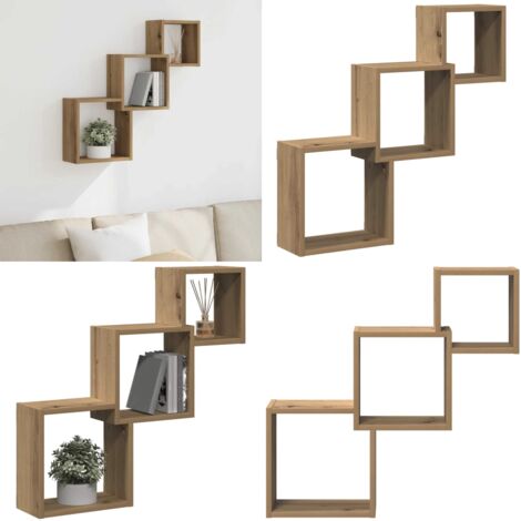 Estante cubos pared madera ingeniería roble artisan 68x15x68 cm - Estantería de madera - Estantería de cubos