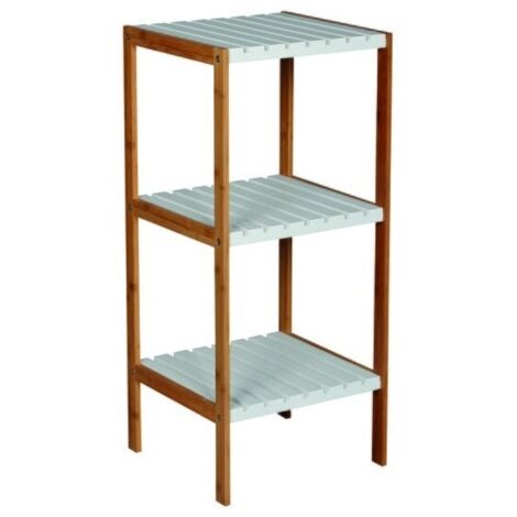 Estante de 3 niveles Bambú y MDF Bambú y blanco MSV