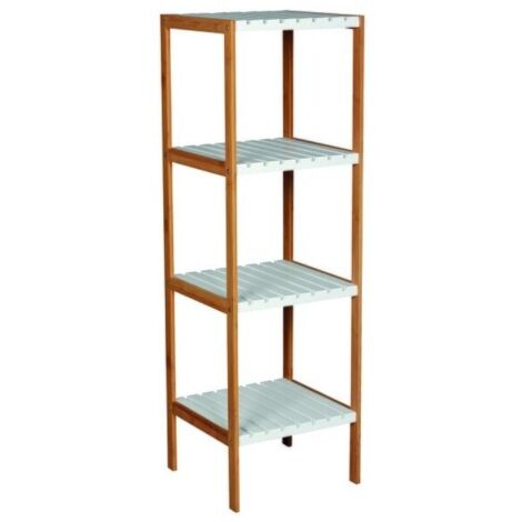 Estante de 4 niveles de bambú y MDF blanco MSV