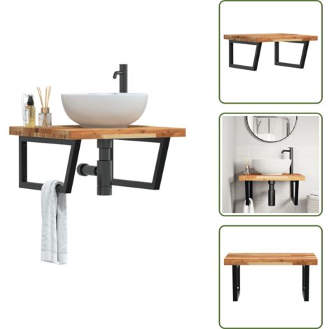Estante de acero - vidaXL Estante de lavabo de pared acero y madera maciza de acacia - Estante de madera