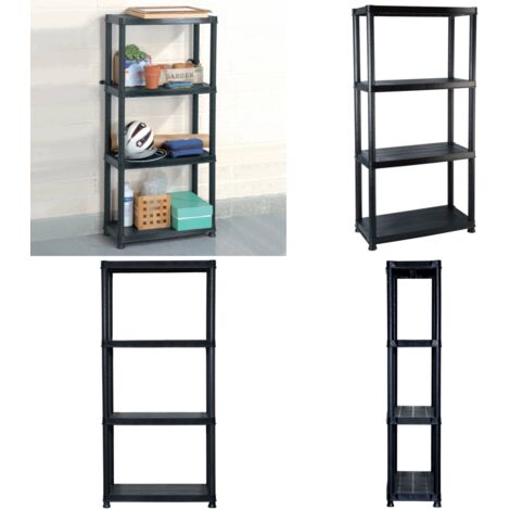 Estante de almacenaje 4 niveles negro plástico 61x30,5x130 cm - Estantería de 4 niveles - Estantería de madera