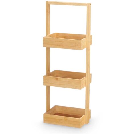 Estante de almacenamiento de bambú de 3 capas con asas, adecuado para rincones de baño y cocina
