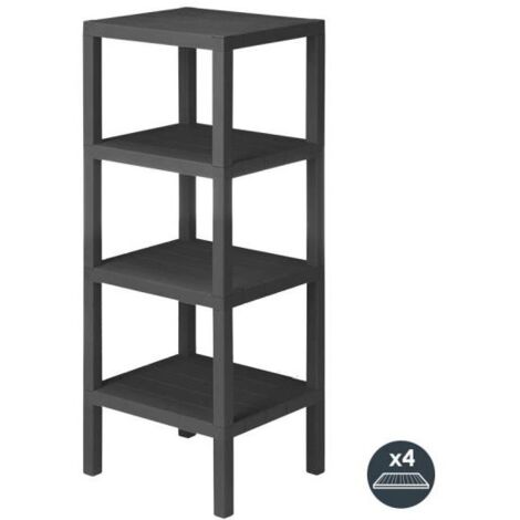 Estante de almacenamiento de plástico negro, práctico y apto para cualquier espacio (4 niveles)