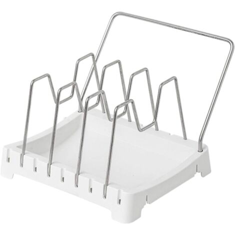 Estante de almacenamiento de tapas de ollas de acero inoxidable, escurridor de utensilios de cocina, espacio ajustable, para mostradores de gabinetes (color: blanco)