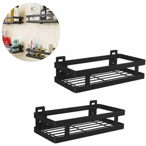 Estante de almacenamiento multifunción de acero inoxidable - Sin taladros - para baño y cocina - Negro - 25 cm - 2 piezas