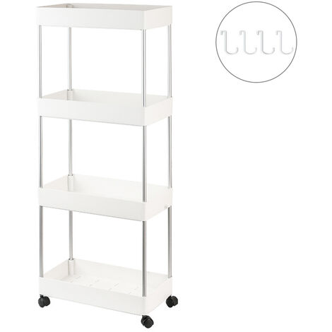 Estante de almacenamiento para baño, estante de almacenamiento extraíble de plástico para cocina, estante de carrito de piso a techo de múltiples capas, Blanco, 4 Capas - Blanco, 4 Capas