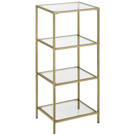 Estante de almacenamiento para baño, unidad de almacenamiento de vidrio templado de 4 niveles, resistente, fácil de montar, 95 cm, para sala de estar, dormitorio, oficina, dorado 120002808