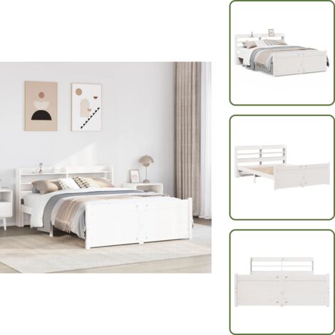 Estante de almacenamiento - vidaXL Estructura de cama con cabecero madera de pino blanco 150x200cm - Cama con cabecero