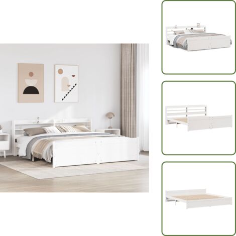 Estante de almacenamiento - vidaXL Estructura de cama con cabecero sin colchón blanco 180x200 cm - Cama con cabecero