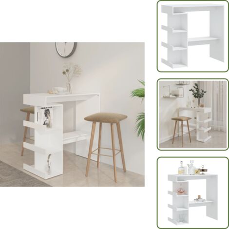 Estante de almacenamiento - vidaXL Mesa bar estante almacenaje contrachapada blanco 100x50x101,5cm - Mesa de bistró