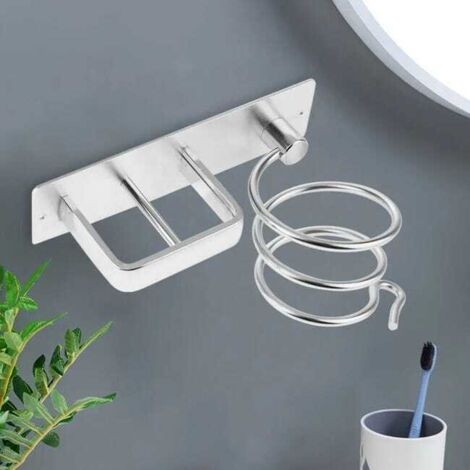 Estante de aluminio perforado para secador de pelo con tornillos - Soporte para secador de pelo, color plata, aprox. 0,2 kg
