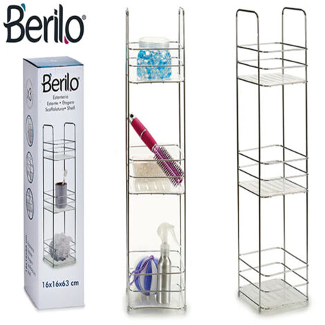 Estante de baño cuadrado de metal de 3 capas, material dual de metal cromado + plástico, 16 × 15,5 × 63 cm