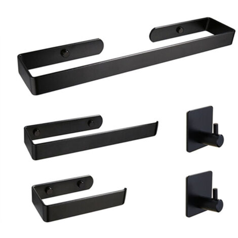 Estante de baño de 5 piezas, toallero de baño negro, enchufable, portarrollos de papel higiénico