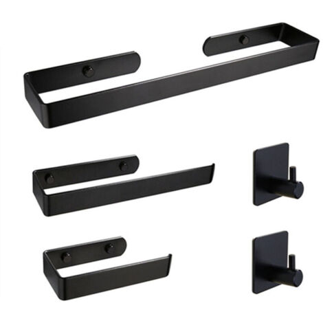 Estante de baño de 5 piezas, toallero de baño negro, enchufable, portarrollos de papel higiénico