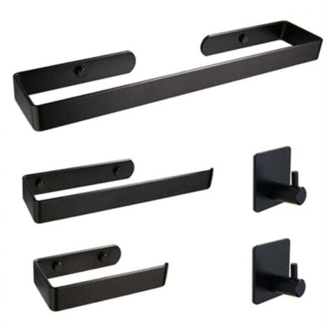 Estante de baño de 5 piezas, toallero negro, toallero de papel con enchufe, portarrollos de papel