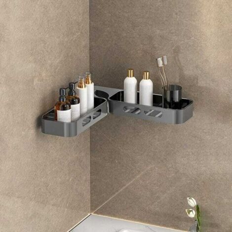 Estante de baño de pared giratorio 360° en ABS, gris oscuro, 61,510,54 cm, fácil instalación y ahorra espacio.