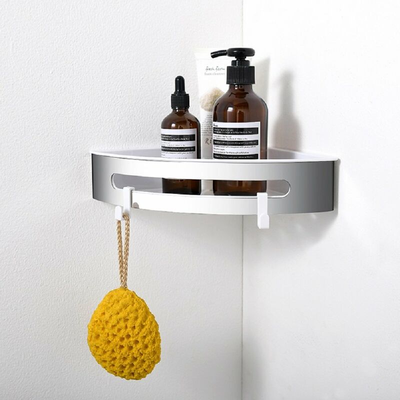 

Estante de baño ducha de acero inoxidable multifuncional 2 x ganchos de plástico Pulido Triangular 20.5x20.5x5.5 cm
