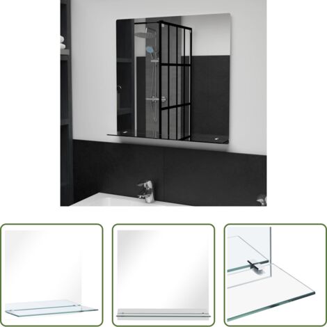 Estante de baño -  Espejo de pared con estante de vidrio templado 60x60 cm