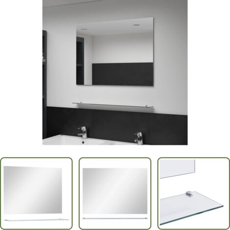 Estante de baño -  Espejo de pared con estante de vidrio templado 80x60 cm