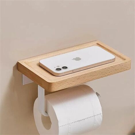 Estante de baño - Estante de ducha de madera para pared y soporte para secador de pelo - Organizador de estantes de esquina que ahorra espacio