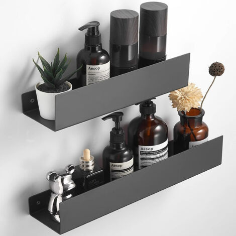 Estante de baño, estante de ducha sin taladrar, juego de 2 estantes de ducha, soporte para champú, accesorio de ducha, negro