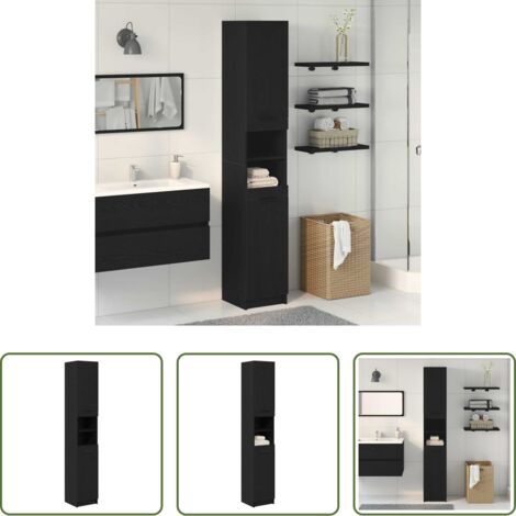 Estante de baño -  Gabinete de Baño con estante Roble negro 32 x 34 x 188,5 cm
